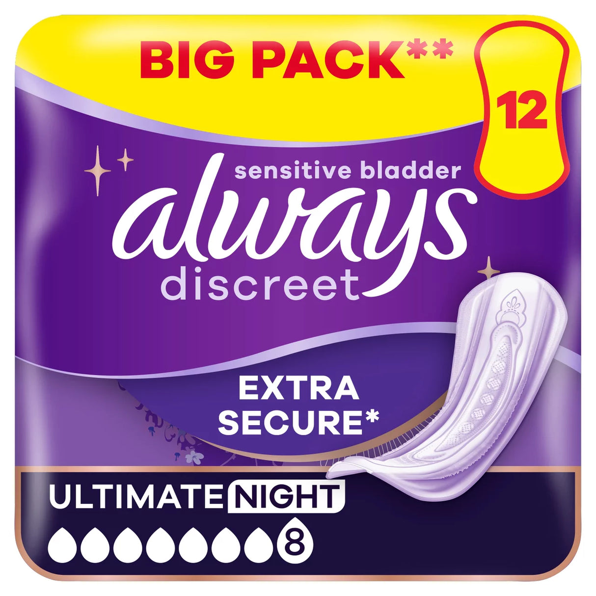Always Discreet Pads Ultimate Night Incontinence Bladder Weakness Pads x12