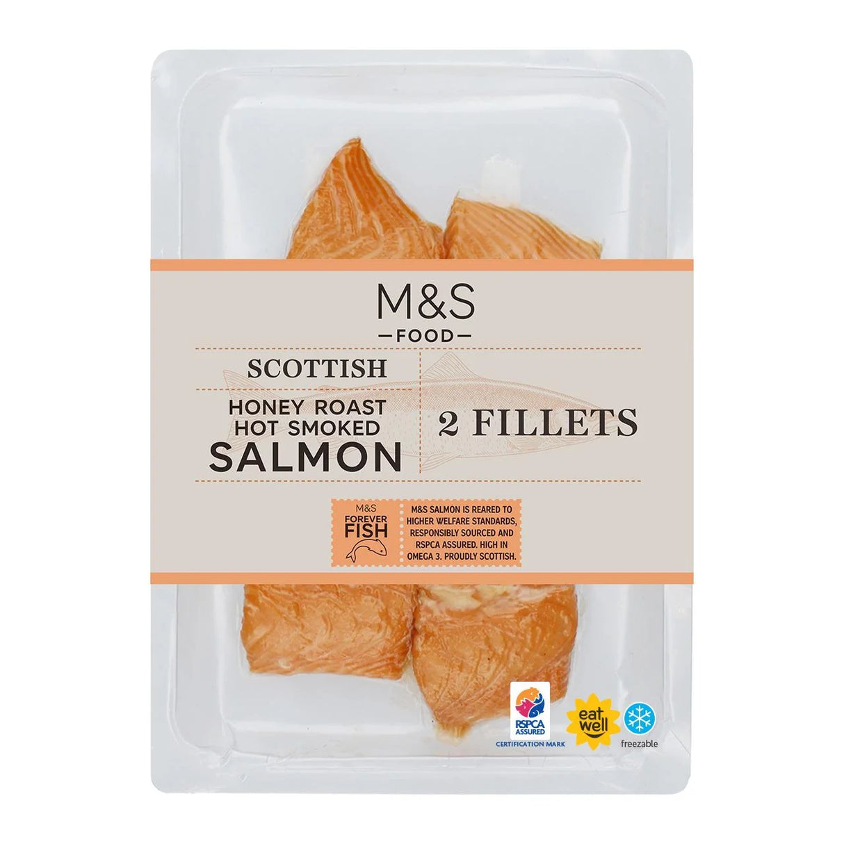 M&S 2 Scottish Honey Roast Hot Smoked Salmon 160g