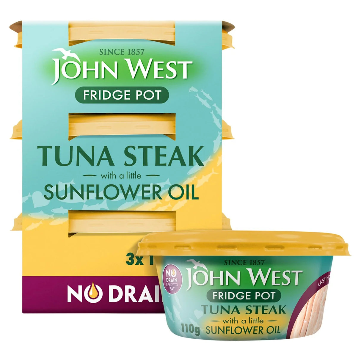 John West No Drain Fridge Pot Tuna Steak In Sunflower Oil (3x110g) 3 x 110g