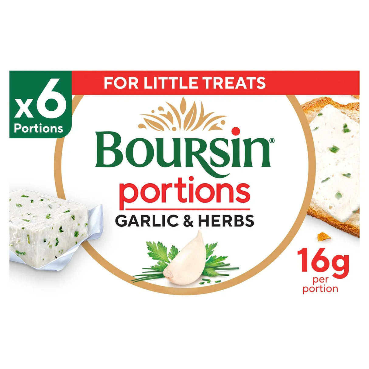 Boursin Portions Garlic & Herbs Soft French Cream Cheese 6 x 16g