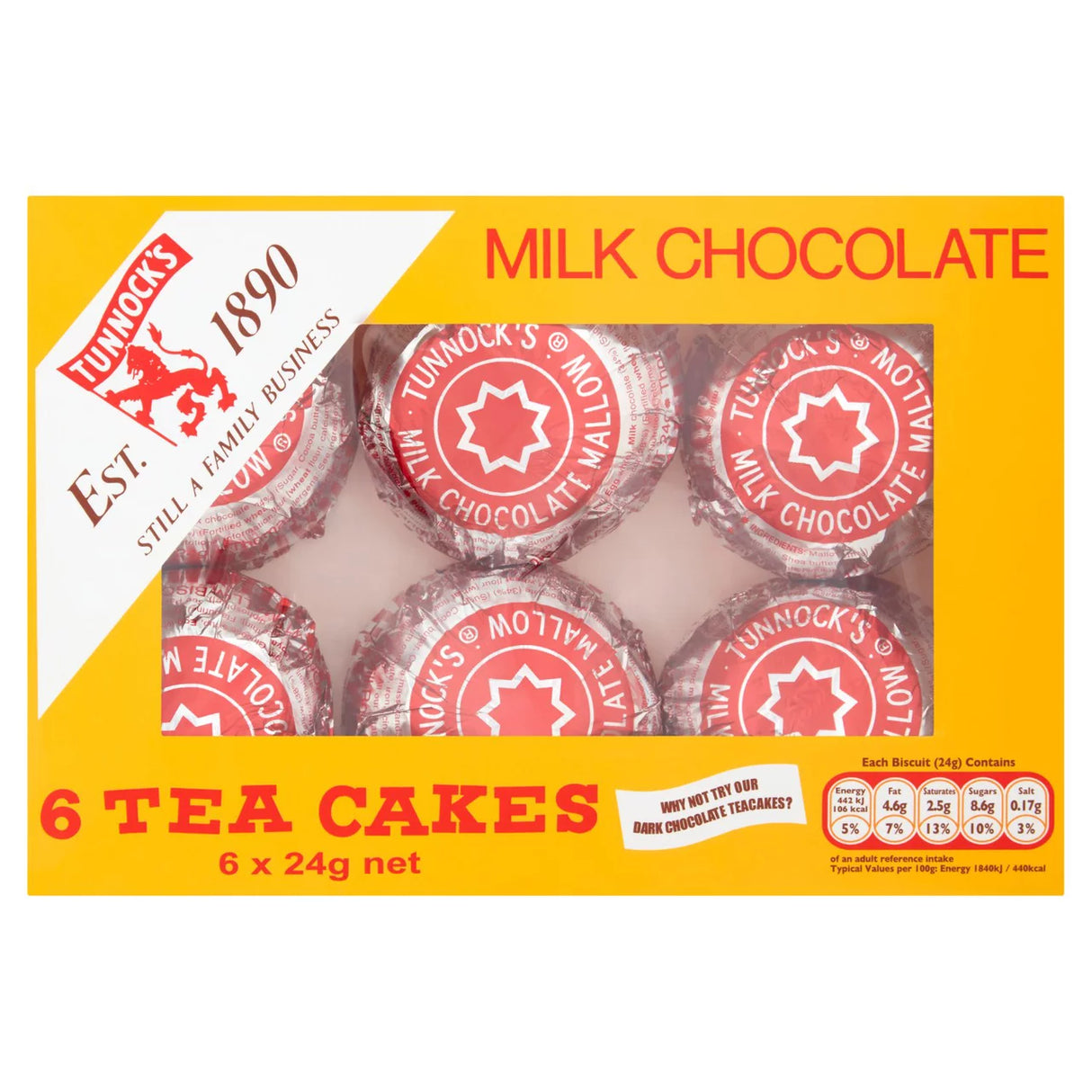 Tunnock's Milk Chocolate Tea Cakes 6's 6 x 24g