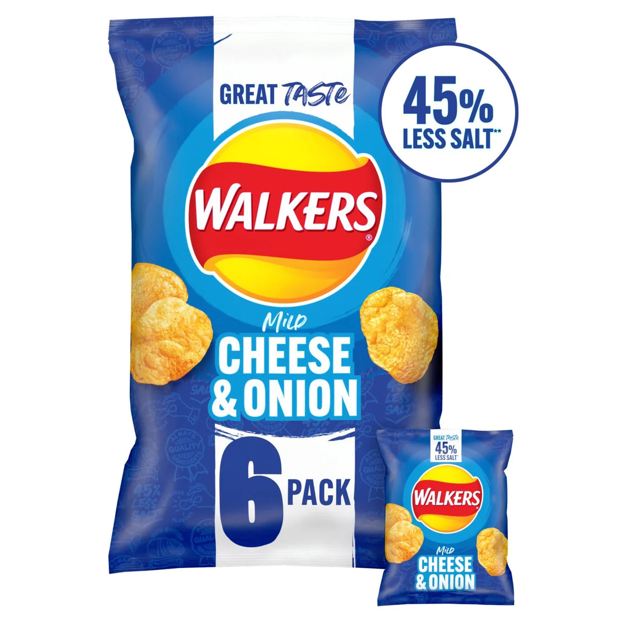 Walkers Less Salt Mild Cheese & Onion Multipack Crisps 6 x 25g