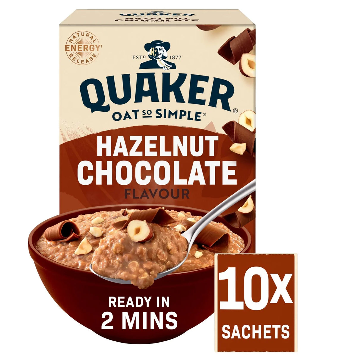Quaker Hazelnut Chocolate Porridge Sachets Oats So Simple 10 x 36.5g