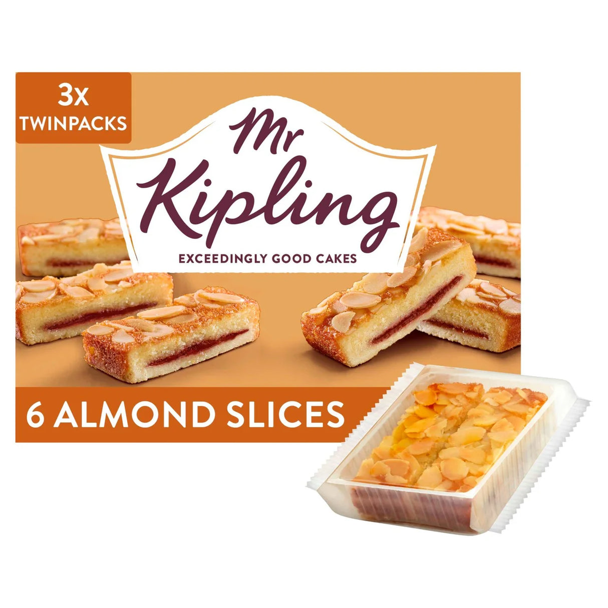 Mr Kipling Almond Slices Cakes Multipack Snack 3x2pk 6 per pack