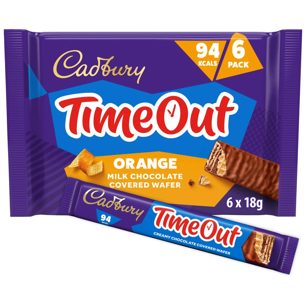 Cadbury Timeout Wafer Orange Chocolate Biscuit Bars 6 Pack 108g