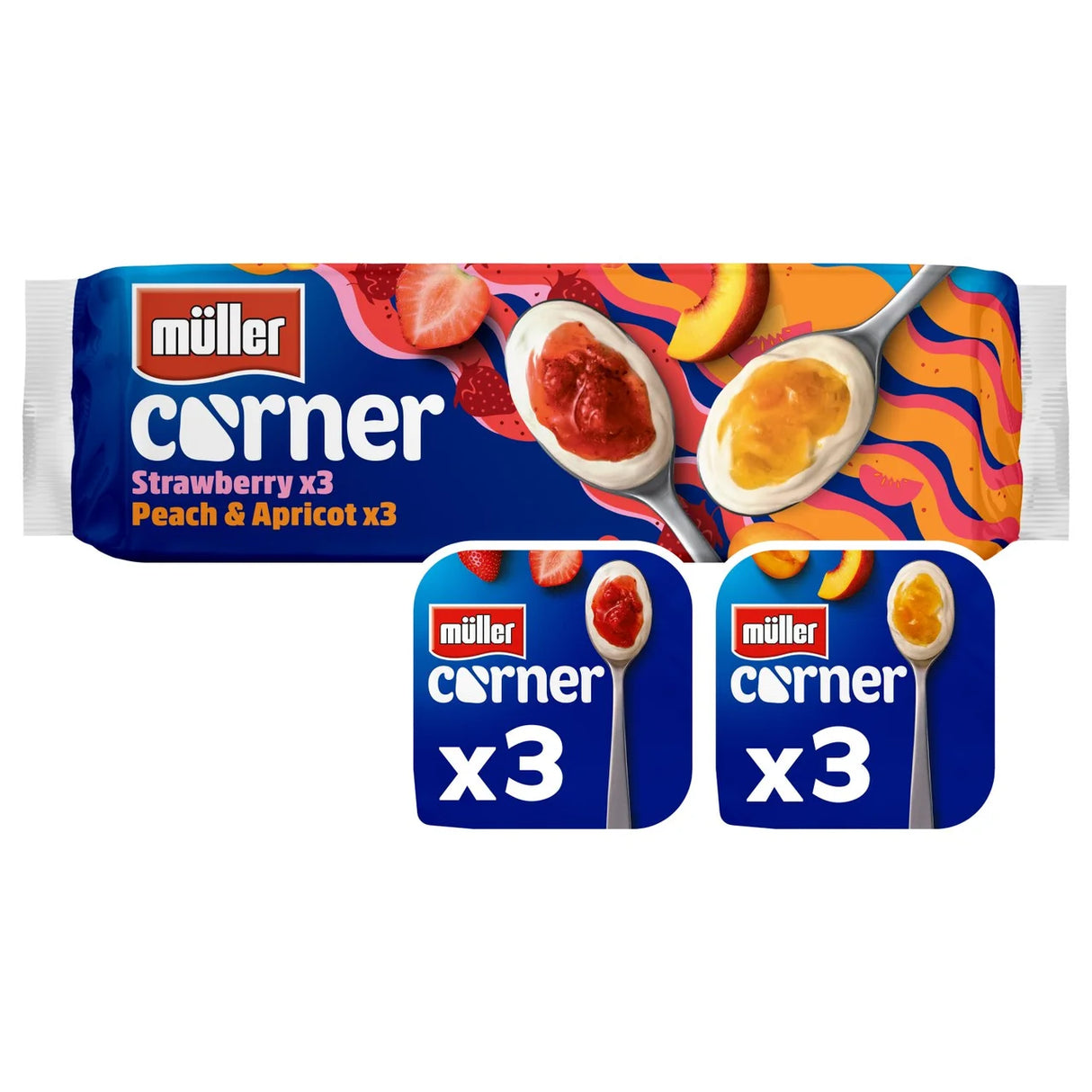 Muller Corner Strawberry and Peach & Apricot Yogurts 6x135g