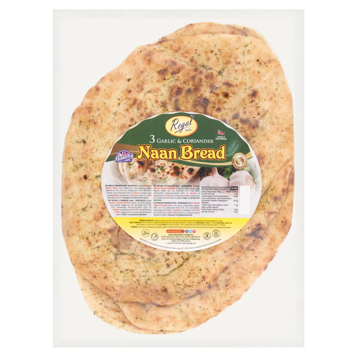 Regal Garlic & Coriander Naan Bread 3 per pack