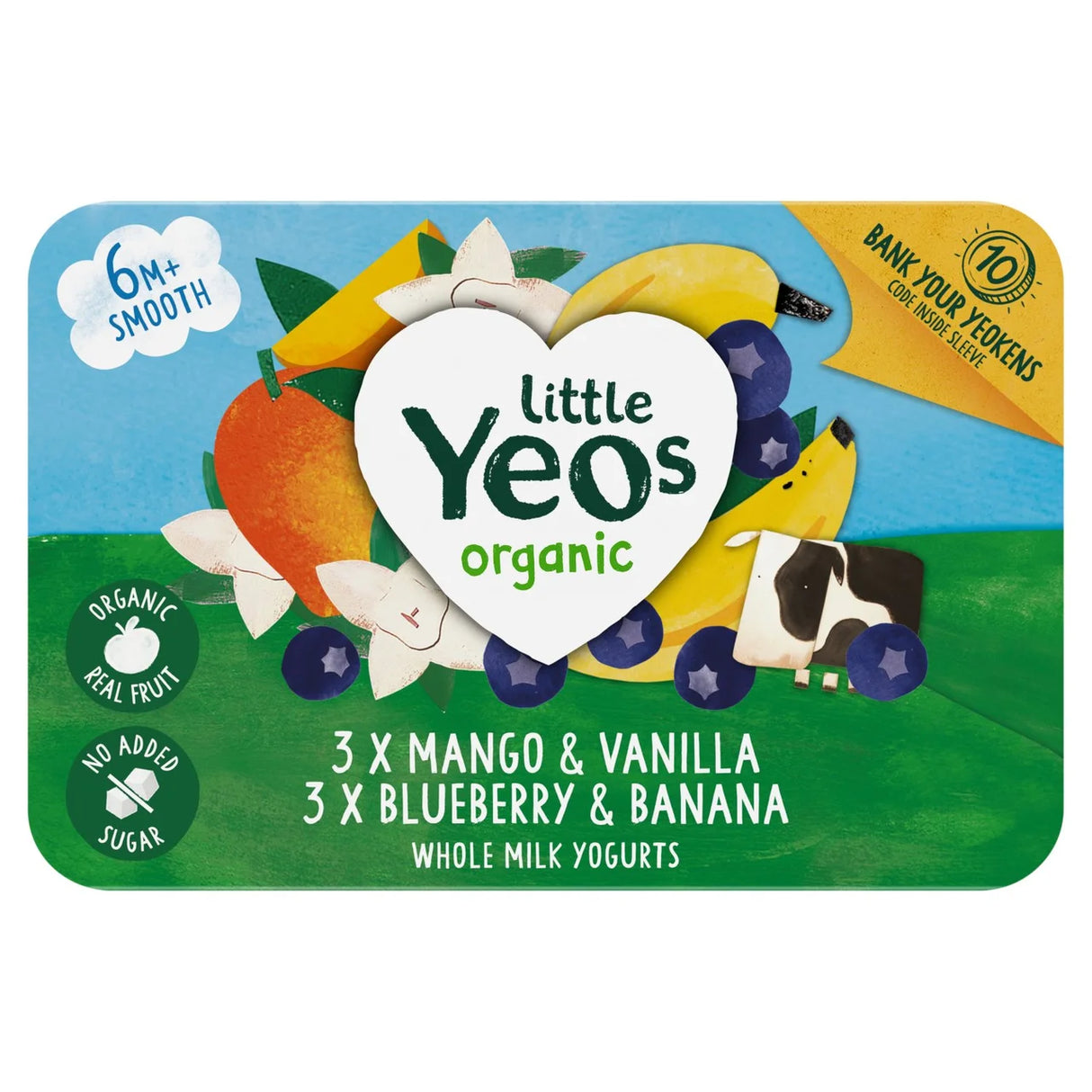 Yeo Valley Little Yeos No Added Sugar Mango & Vanilla, Blueberry & Banana 6 x 42g