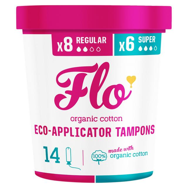Flo Organic Cotton Applicator Combo Pack 8 Regular + 6 Super Tampons