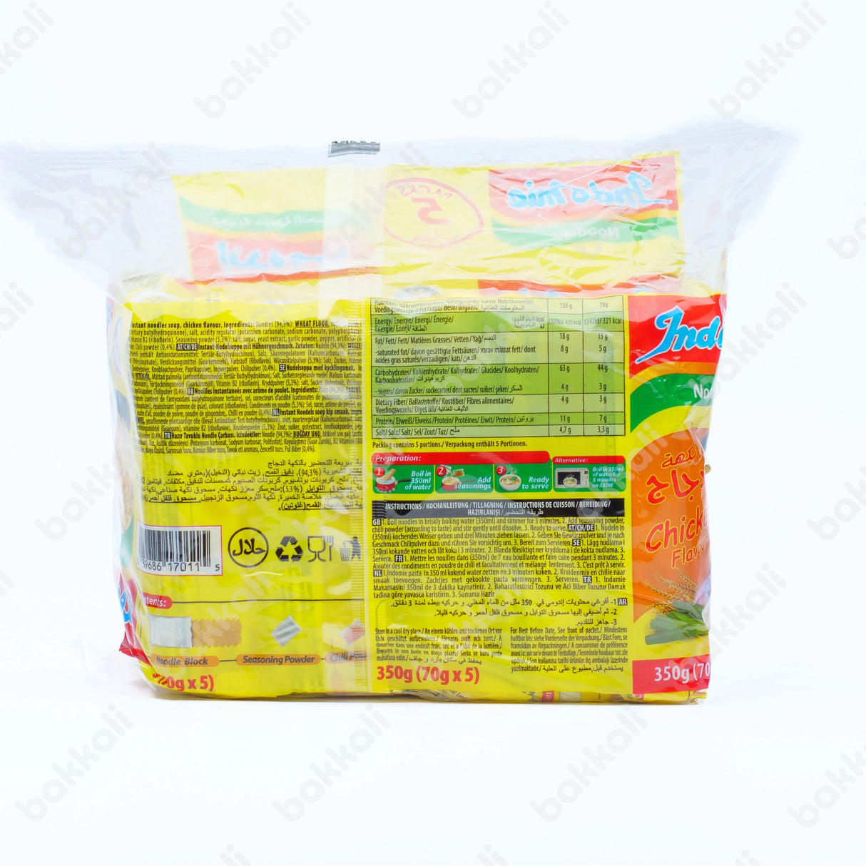 Indomie Noodles Chicken Flavour 5 Pack (70g x 5) - Back
