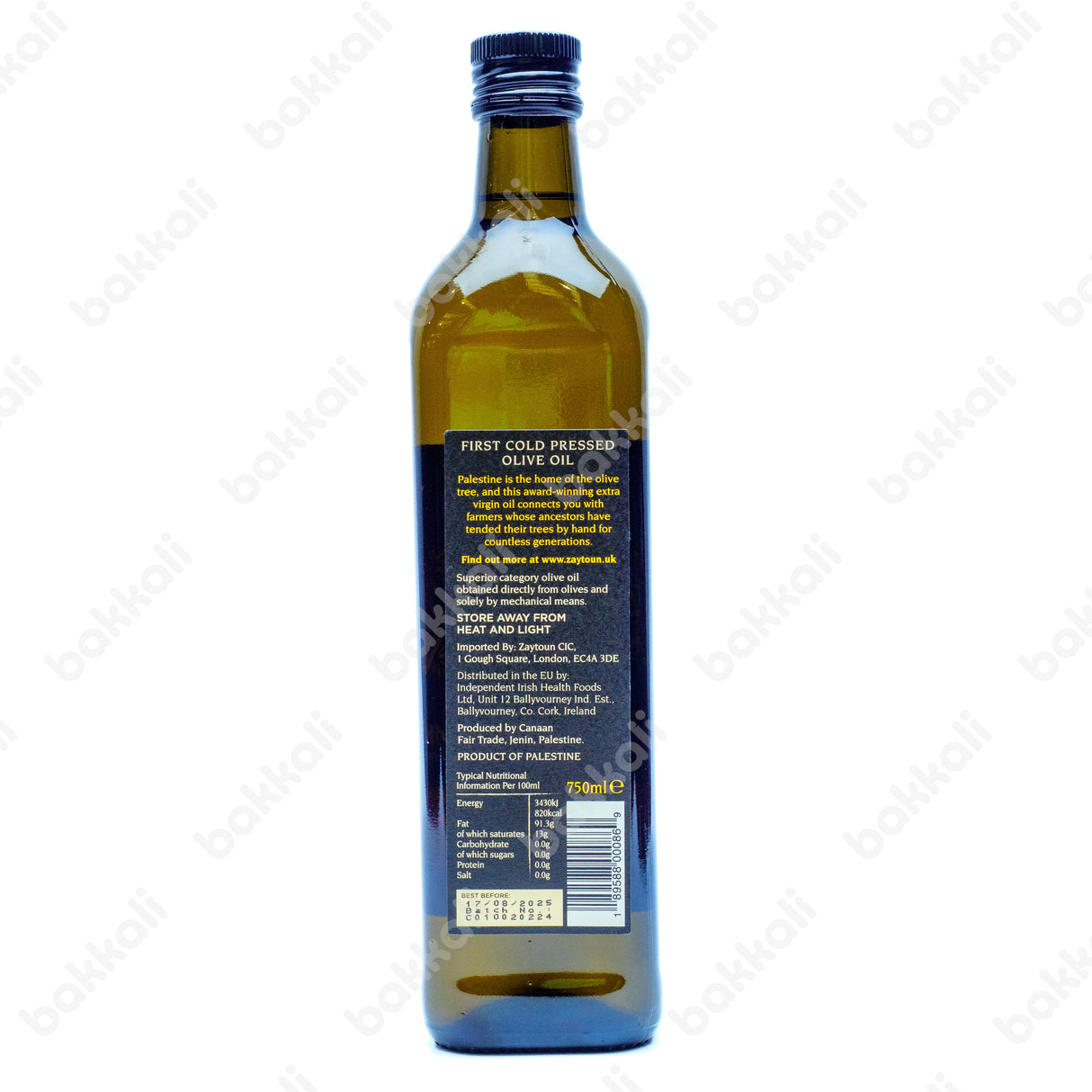 Zaytoun Palestinian Extra Virgin Olive Oil 750ml - Back