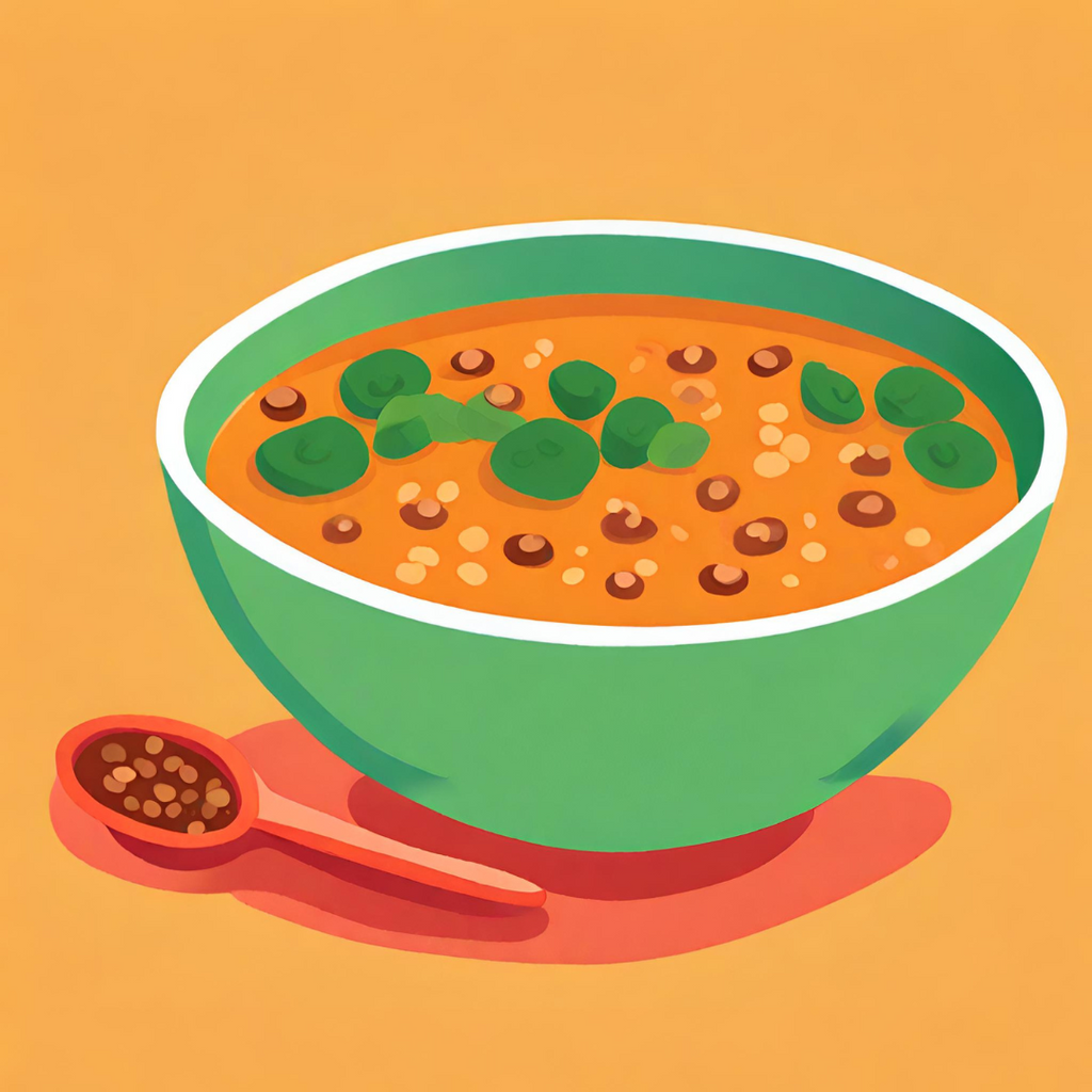A comical representation of lentil soup