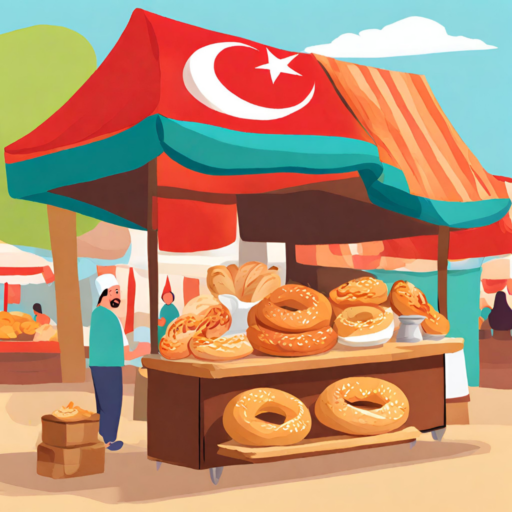 Comical representation of a Simit stall in Turkey.