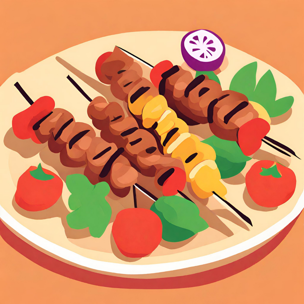 Comical representation of shish kebabs