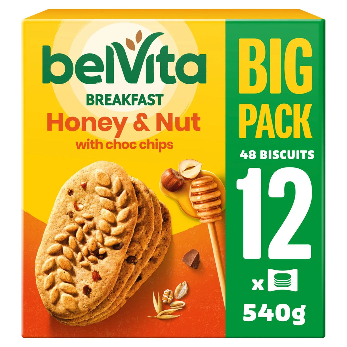 Belvita Breakfast Honey & Nuts With Choc Chips Cereal Bars 12 Pack 12 x 45g