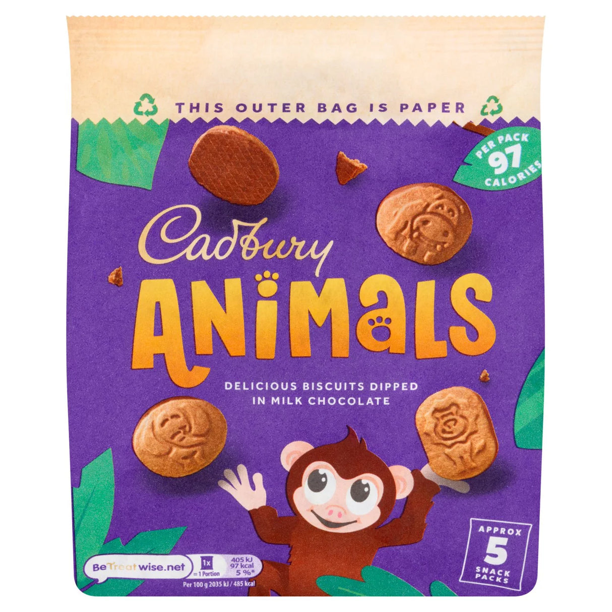 Cadbury Animals Chocolate Biscuits 5 Snack Packs 5x19g