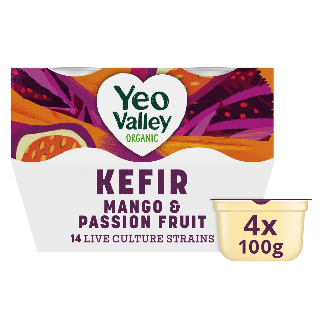 Yeo Valley Organic Mango & Passionfruit Kefir Yogurt 4 x 100g