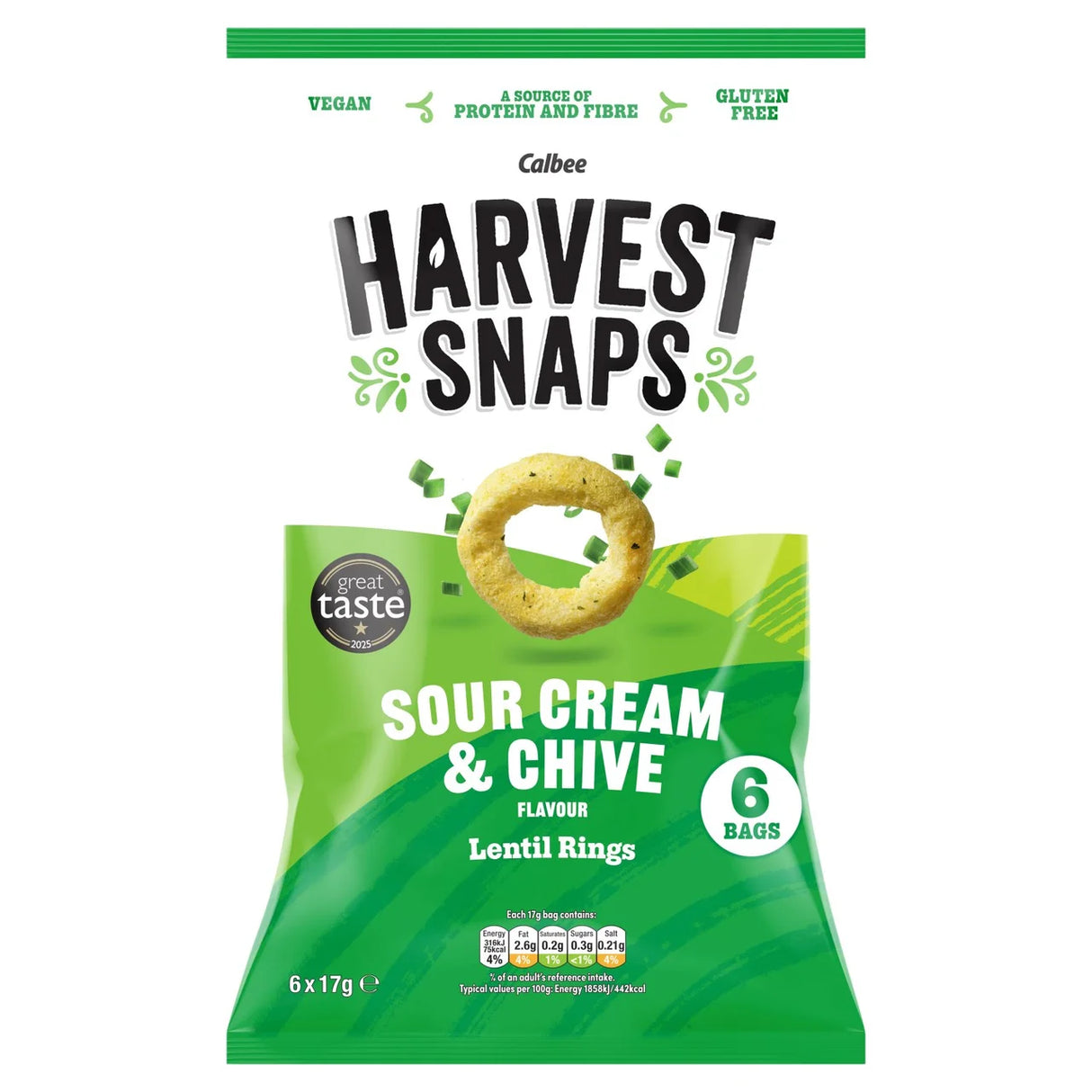Harvest Snaps Lentil Ring Sour Cream & Chive Multipack Snacks 6 x 17g