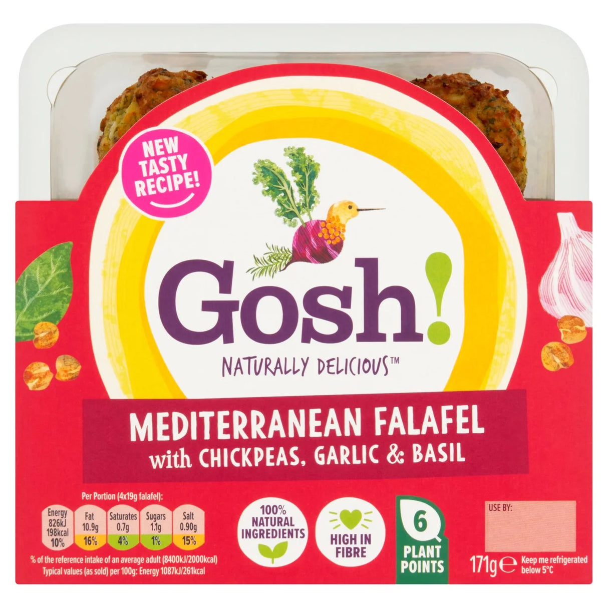 Gosh! Mediterranean Falafel made with chunky chickpeas onion spices & herbs 171g
