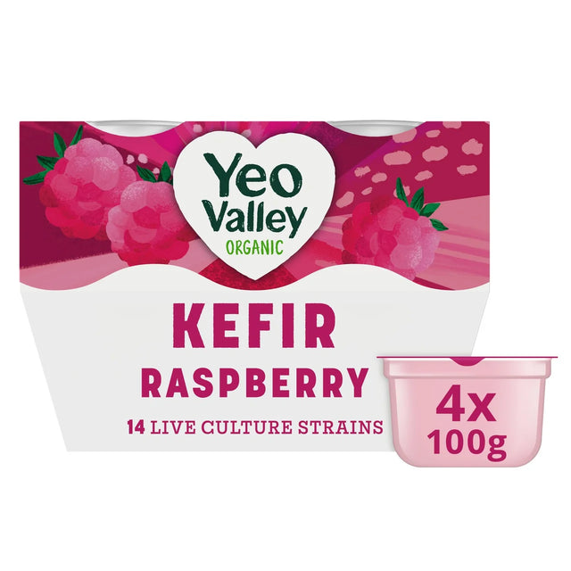 Yeo Valley Organic Raspberry Kefir Yogurt 4 x 100g