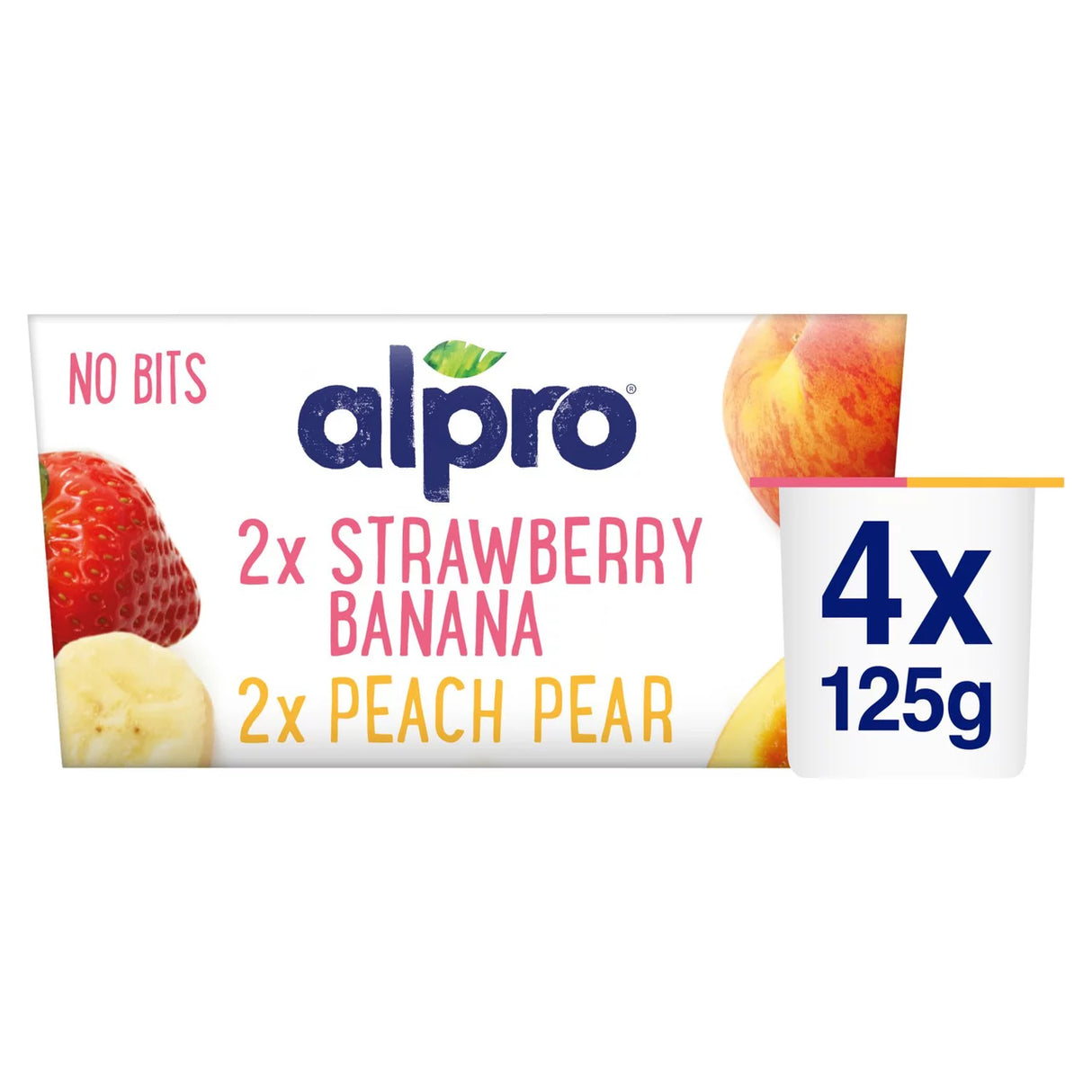 Alpro No Bits Strawberry-Banana & Peach-Pear Yoghurt Alternative 4x125g 4 x 125g