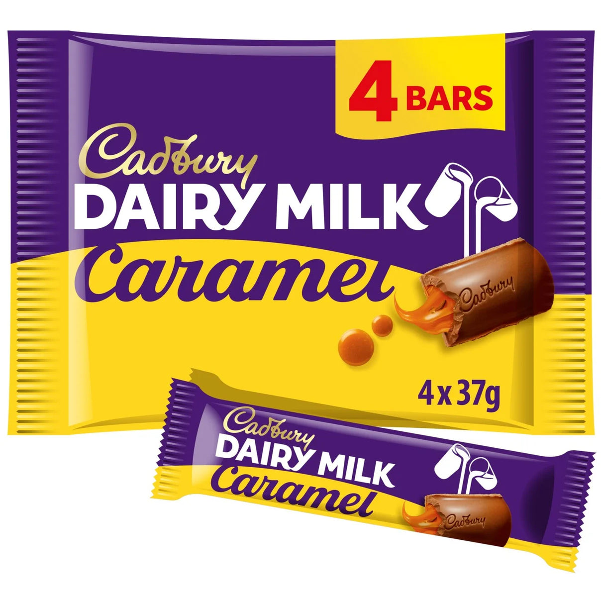 Cadbury Dairy Milk Caramel Chocolate Bar 4 Pack Multipack 4 x 37g