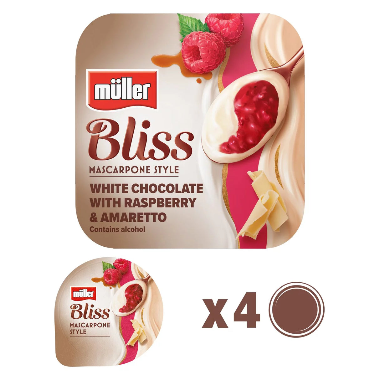 Muller Bliss Mascarpone Style White Chocolate & Raspberry Amaretto Yogurt 4 x 110g