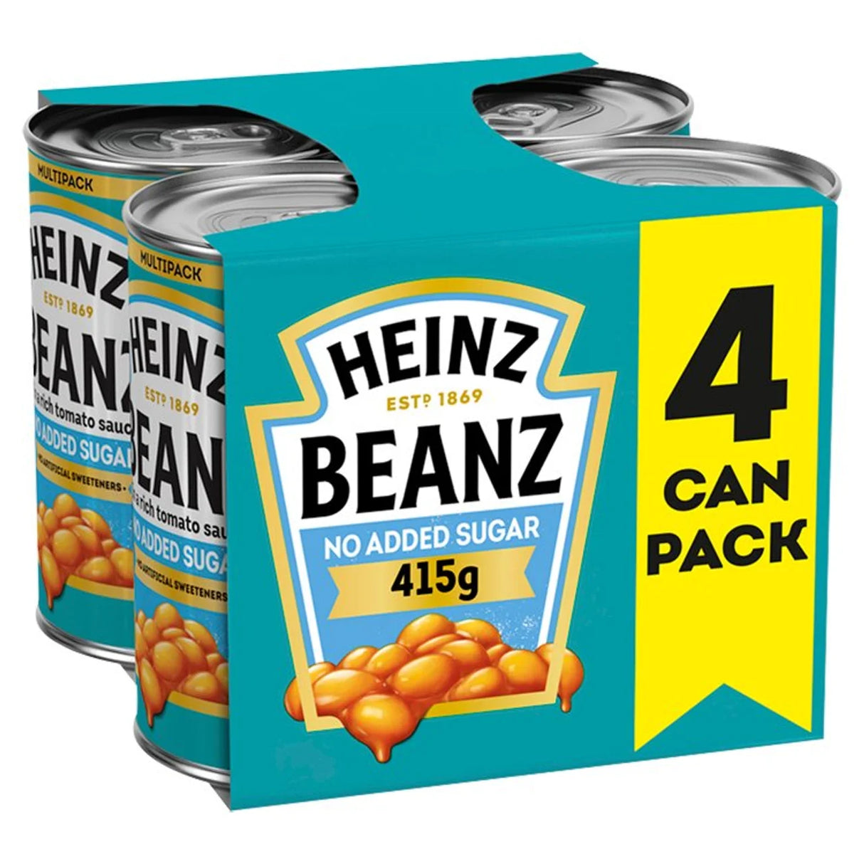 Heinz No Added Sugar Baked Beans in a Rich Tomato Sauce 4x415g 4 x 415g