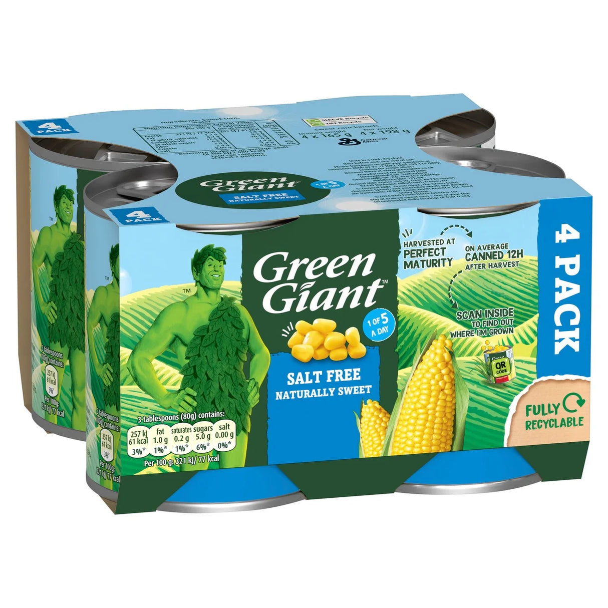 Green Giant Salt Free Sweetcorn 4x165g