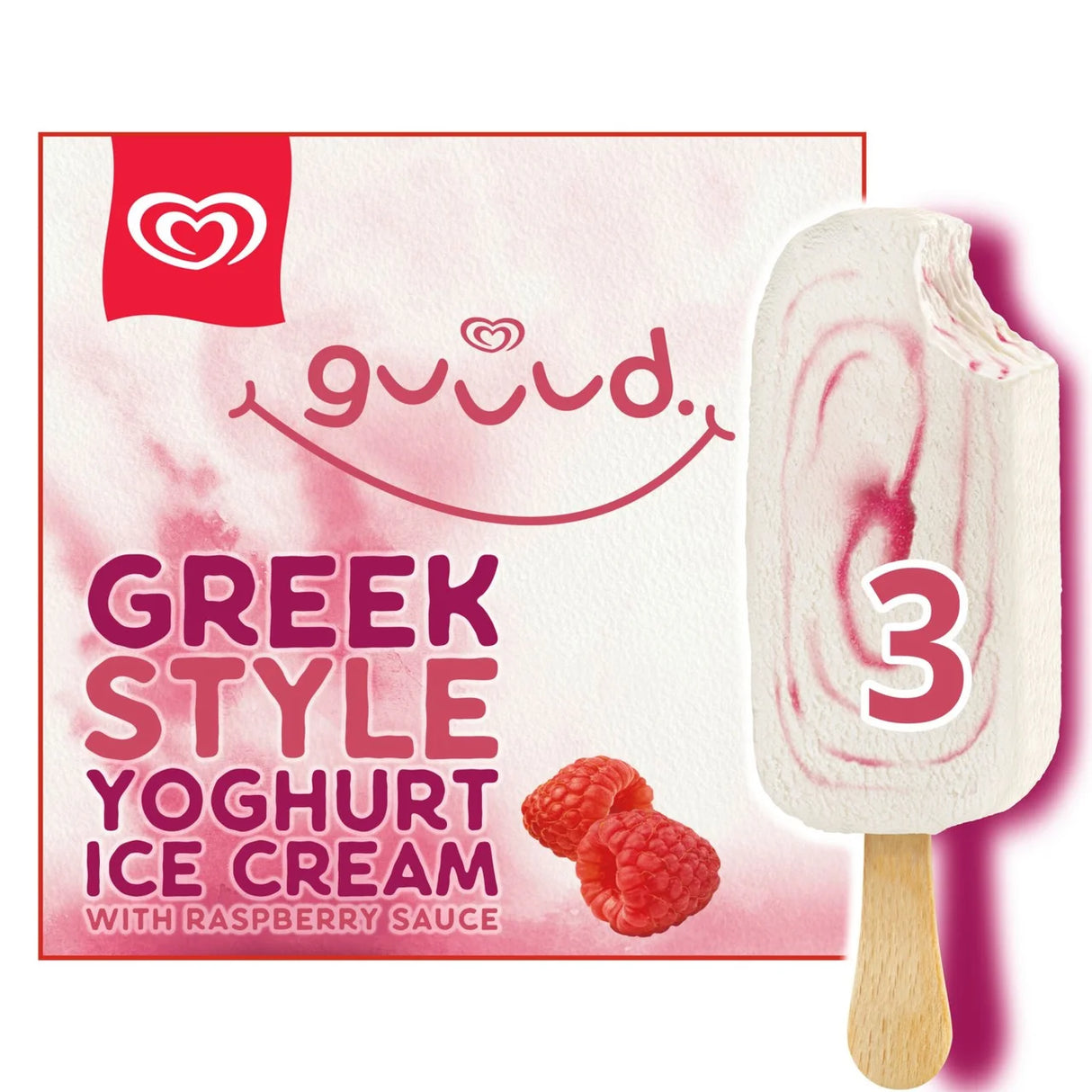 Guuud Raspberry Greek Style Yoghurt Ice Cream Sticks 3 x 70ml