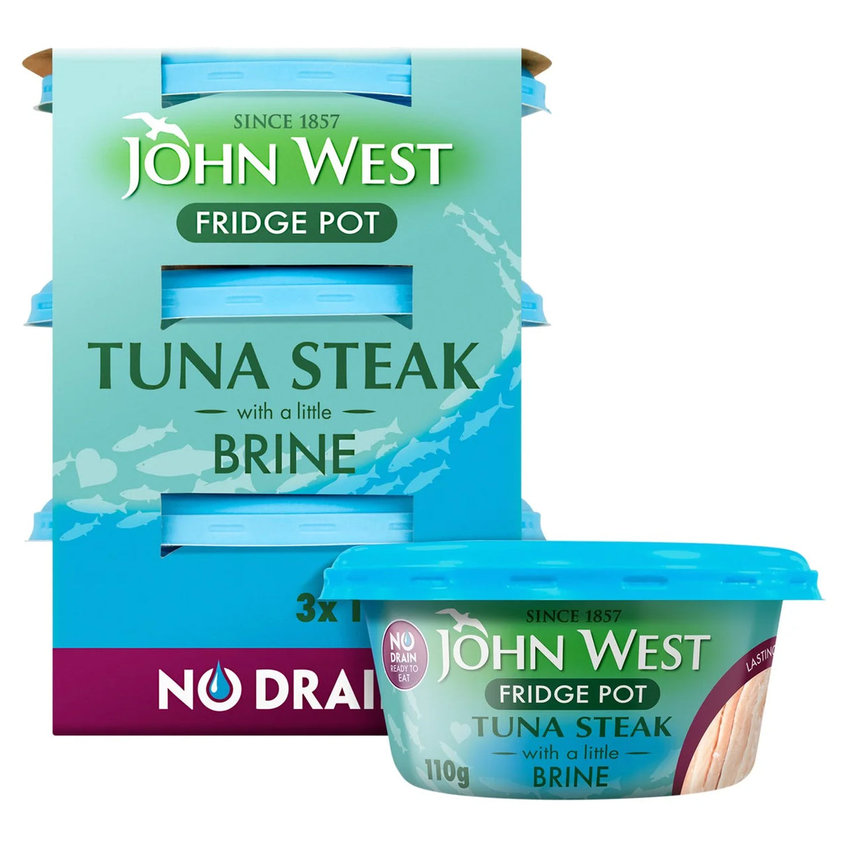 John West No Drain Fridge Pot Tuna Steak In Brine (3x110g) 3 x 110g