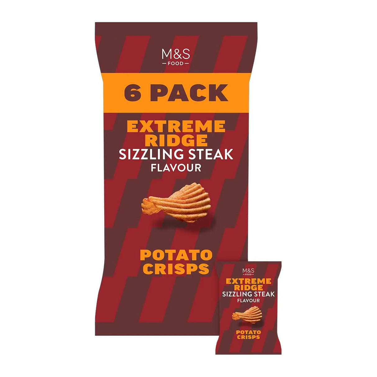 M&S Sizzling Steak Extreme Ridge Cut Crisps Multipack 6 per pack