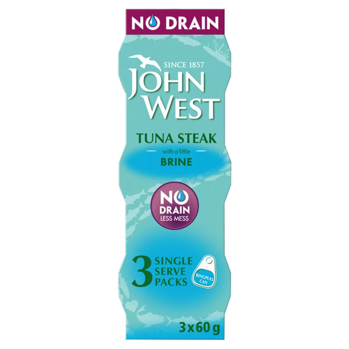 John West No Drain Tuna Steak in Brine (3x60g) 3 x 60g