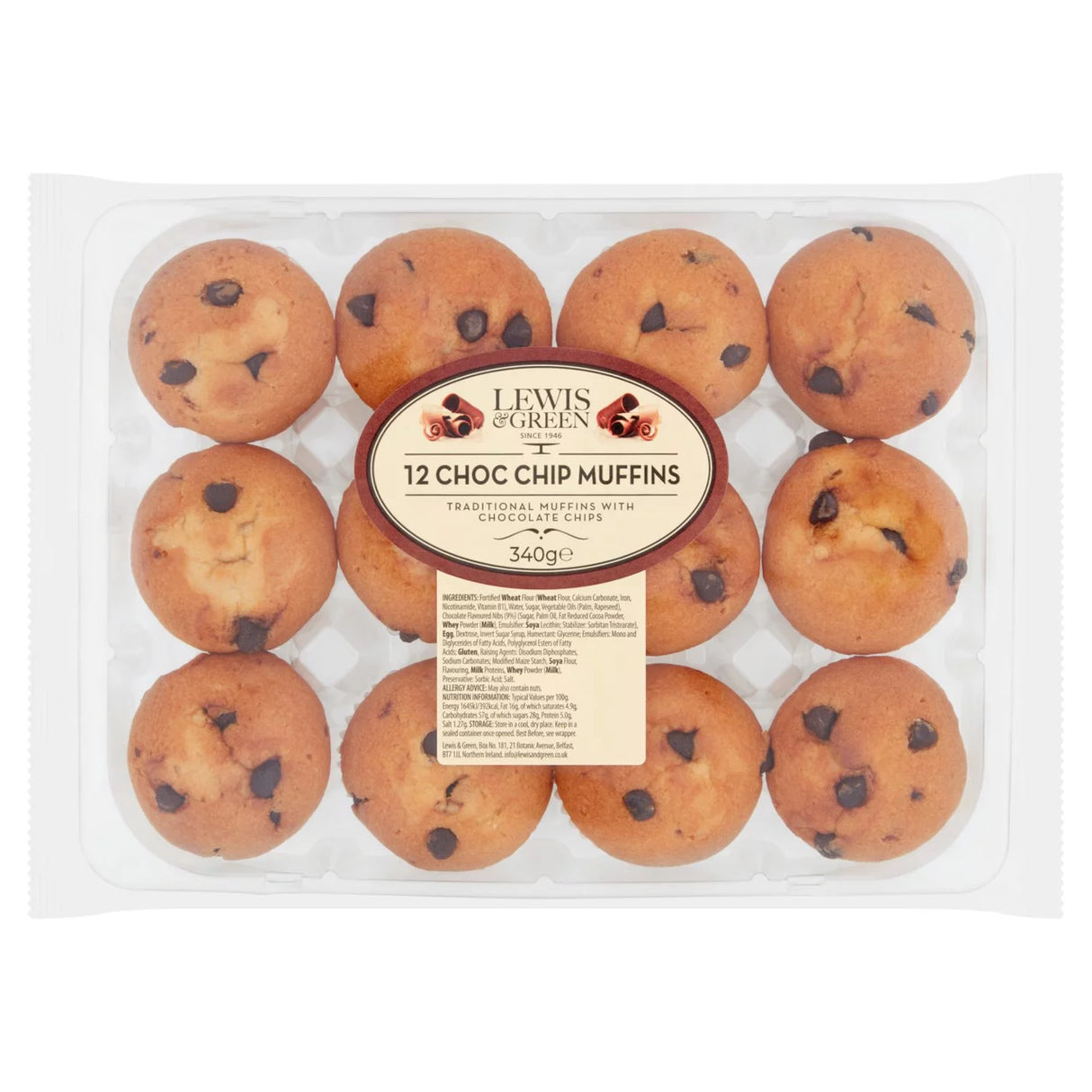 Lewis Green Choc Chip Muffins 12 per pack