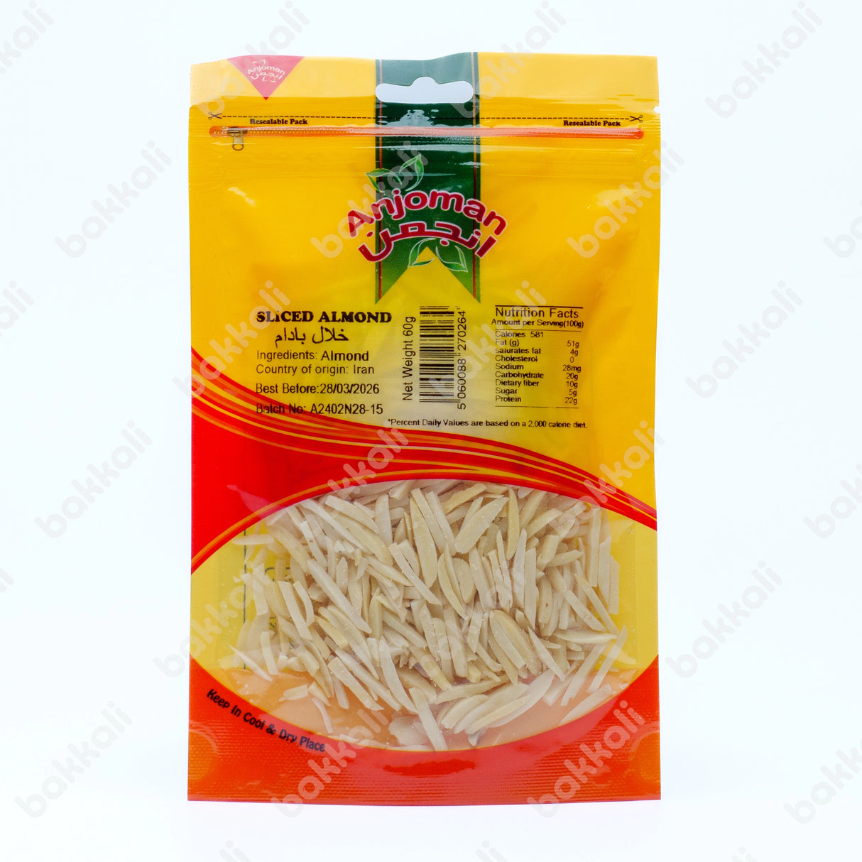 Anjoman Sliced Almond 60g - Front