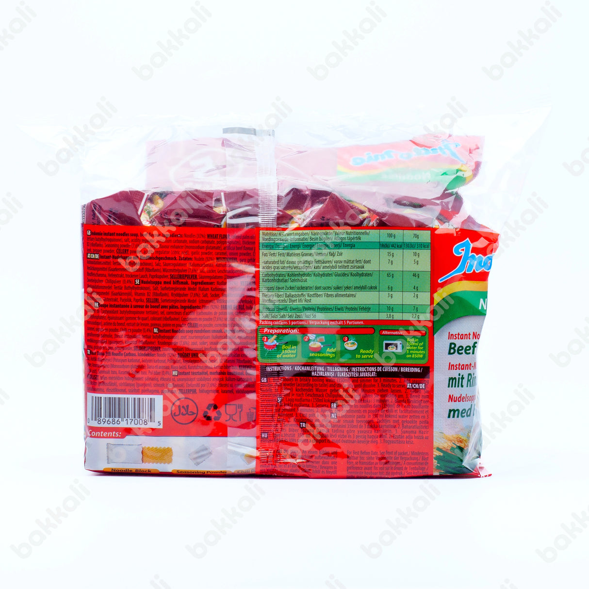 Indomie Noodles Beef Flavour 5 Pack (70g x 5) - Back