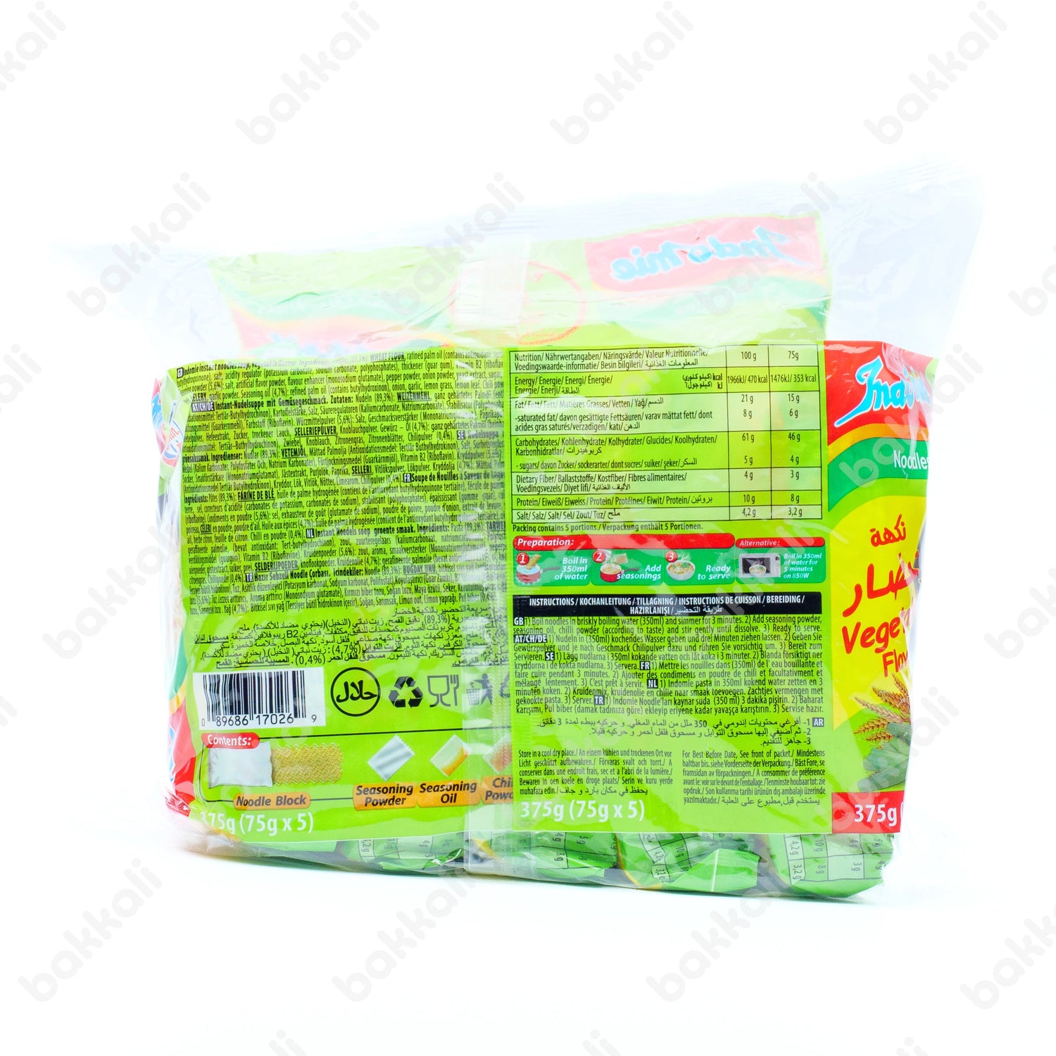 Indomie Noodles Vegetable Flavour 5 Pack (70g x 5) - Back
