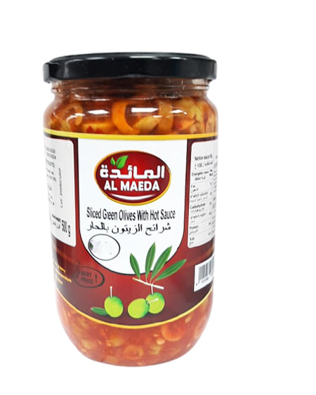 Image of Al Maeda Sliced Green Olives With Hot Sauce 675G