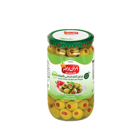Image of Al Ahlam Green Olives Stuffed With Pepper 450g